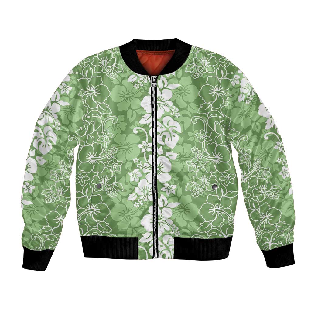 Hawaiian Lei Day Bomber Jacket Green Hibiscus Flowers Lei Art