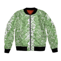 Hawaiian Lei Day Bomber Jacket Green Hibiscus Flowers Lei Art