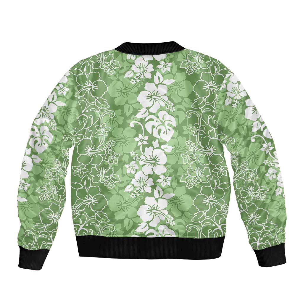 Hawaiian Lei Day Bomber Jacket Green Hibiscus Flowers Lei Art