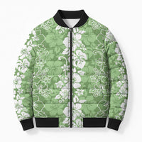 Hawaiian Lei Day Bomber Puffer Jacket Green Hibiscus Flowers Lei Art - Polynesian Pride