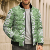 Hawaiian Lei Day Bomber Puffer Jacket Green Hibiscus Flowers Lei Art - Polynesian Pride