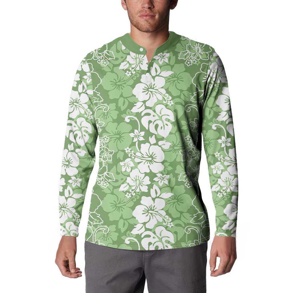 Hawaiian Lei Day Button Sweatshirt Green Hibiscus Flowers Lei Art