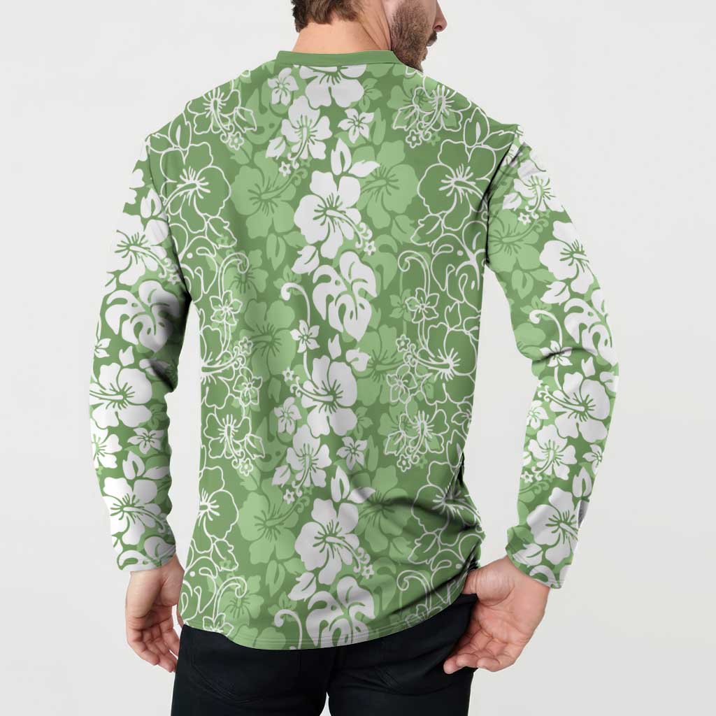 Hawaiian Lei Day Button Sweatshirt Green Hibiscus Flowers Lei Art