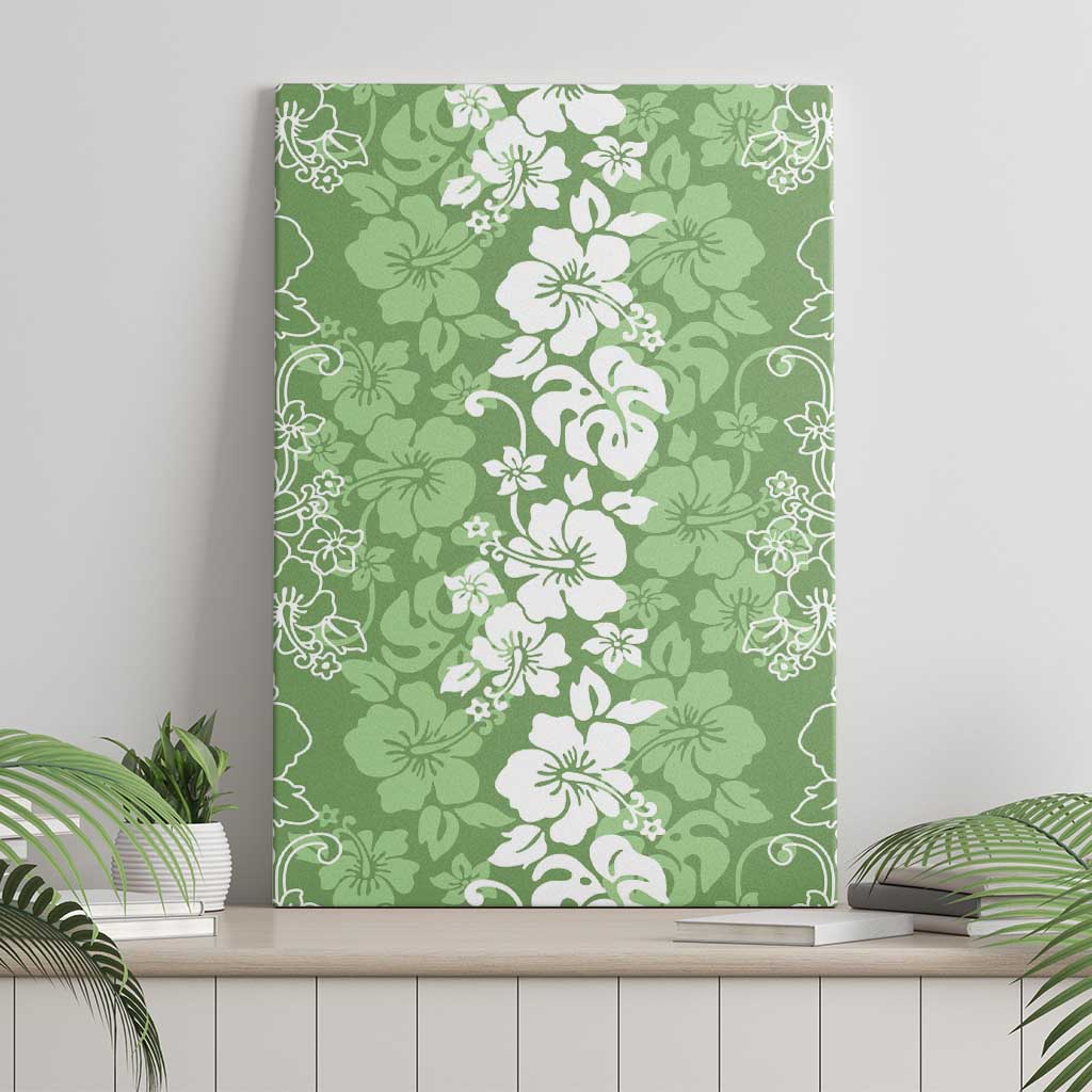 Hawaiian Lei Day Canvas Wall Art Green Hibiscus Flowers Lei Art