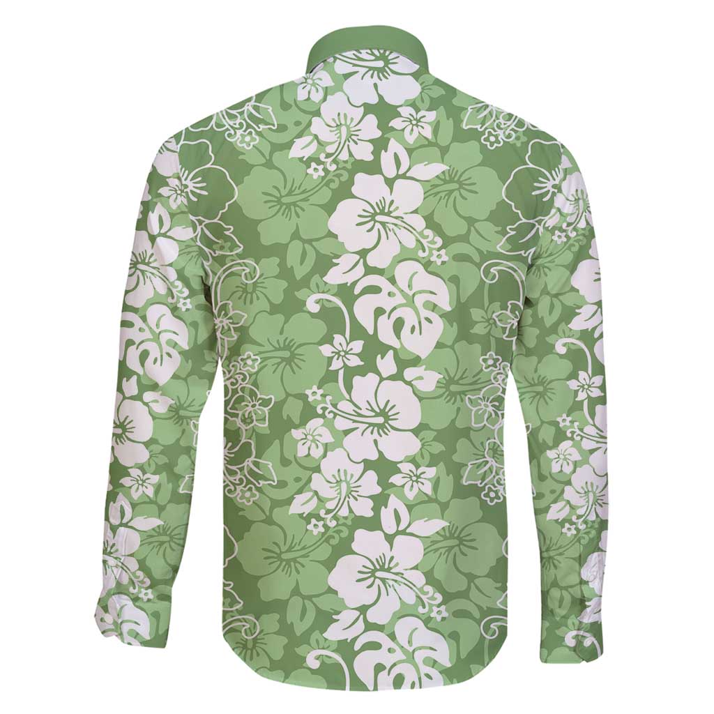 Hawaiian Lei Day Family Matching Long Sleeve Bodycon Dress and Hawaiian Shirt Green Hibiscus Flowers Lei Art