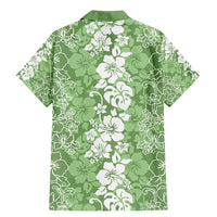 Hawaiian Lei Day Family Matching Mermaid Dress and Hawaiian Shirt Green Hibiscus Flowers Lei Art