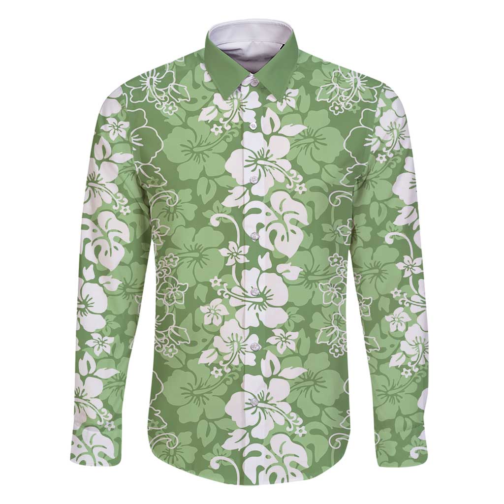 Hawaiian Lei Day Family Matching Mermaid Dress and Hawaiian Shirt Green Hibiscus Flowers Lei Art