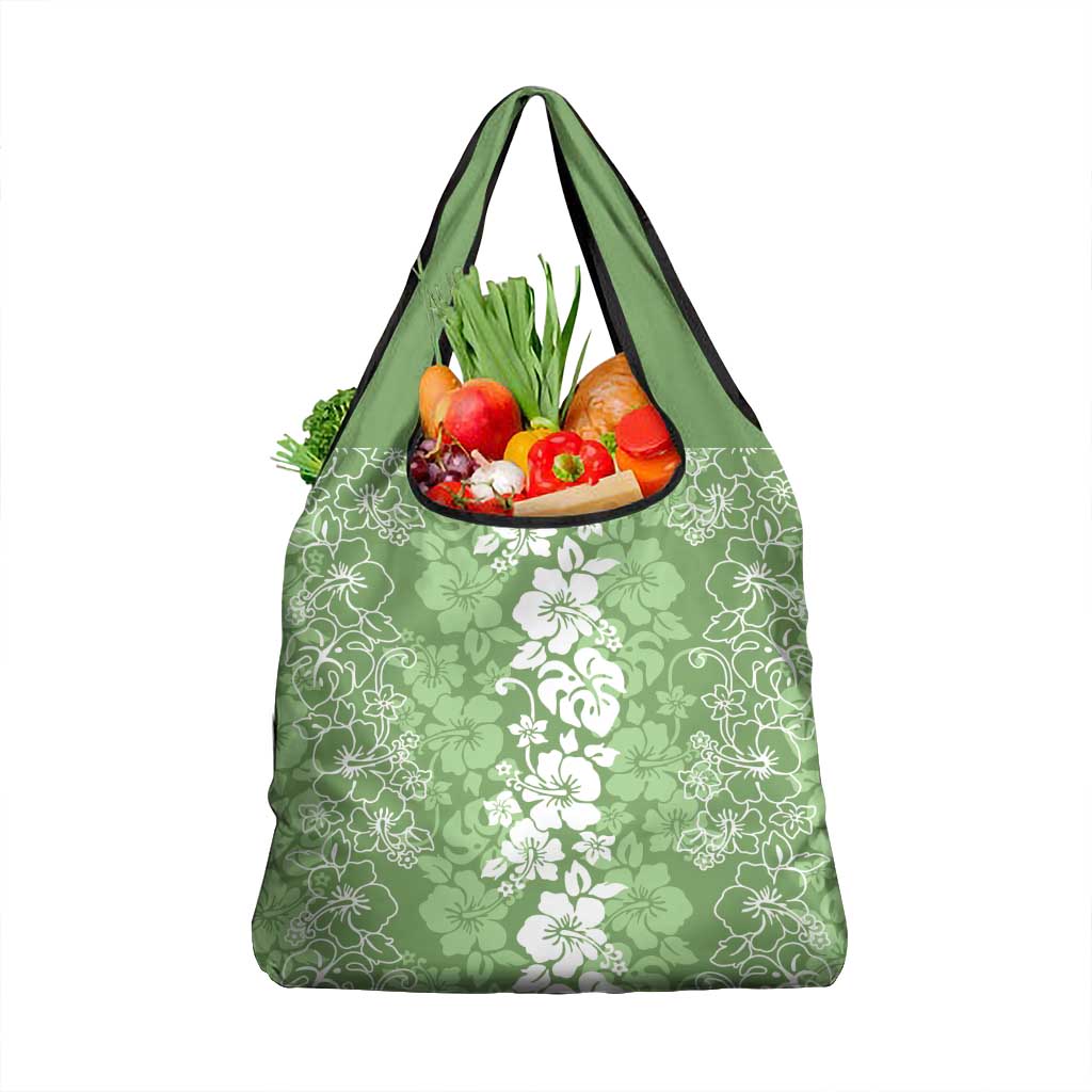 Hawaiian Lei Day Grocery Bag Green Hibiscus Flowers Lei Art