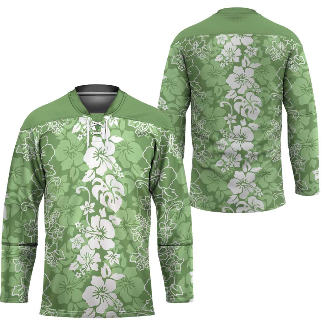 Hawaiian Lei Day Hockey Jersey Green Hibiscus Flowers Lei Art - Polynesian Pride