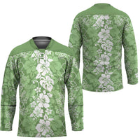 Hawaiian Lei Day Hockey Jersey Green Hibiscus Flowers Lei Art - Polynesian Pride