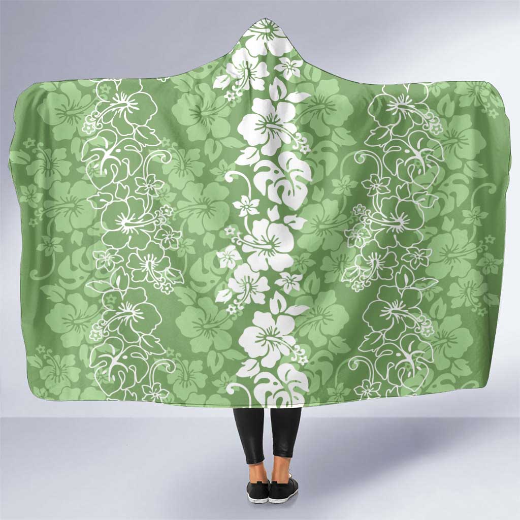 Hawaiian Lei Day Hooded Blanket Green Hibiscus Flowers Lei Art