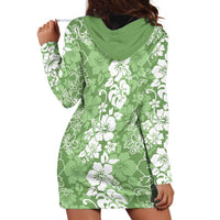 Hawaiian Lei Day Hoodie Dress Green Hibiscus Flowers Lei Art