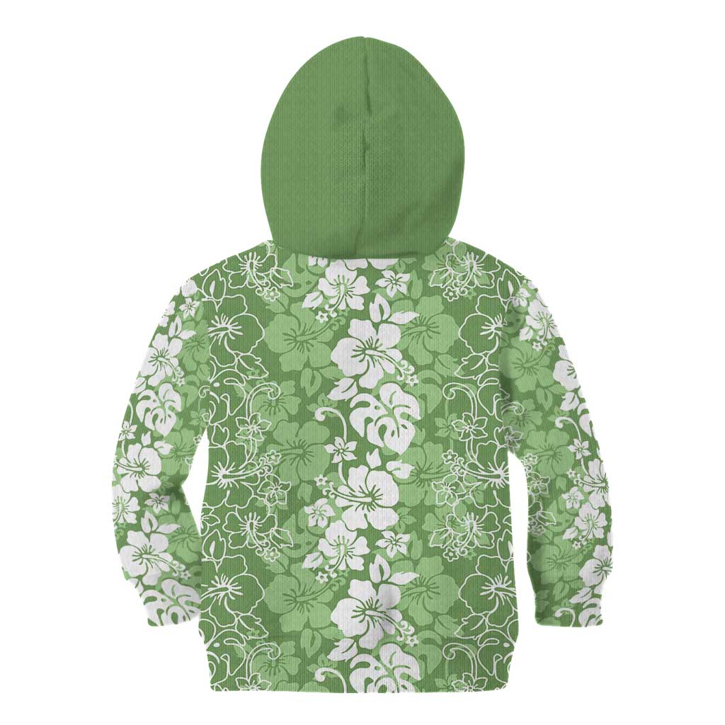 Hawaiian Lei Day Kid Hoodie Green Hibiscus Flowers Lei Art