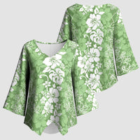Hawaiian Lei Day Kimono Sleeve Blouse Green Hibiscus Flowers Lei Art - Polynesian Pride