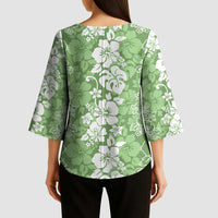 Hawaiian Lei Day Kimono Sleeve Blouse Green Hibiscus Flowers Lei Art - Polynesian Pride