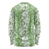 Hawaiian Lei Day Long Sleeve Shirt Green Hibiscus Flowers Lei Art