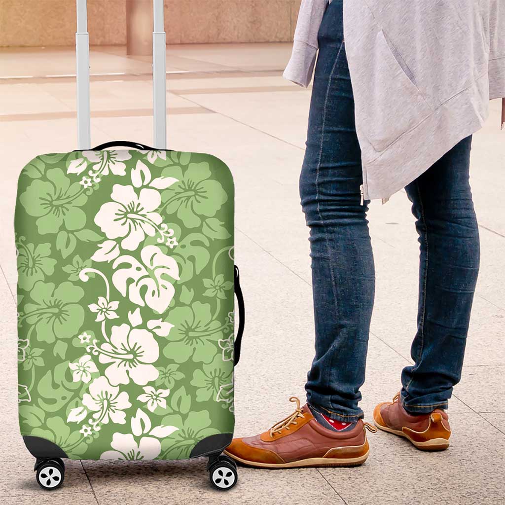 Hawaiian Lei Day Luggage Cover Green Hibiscus Flowers Lei Art