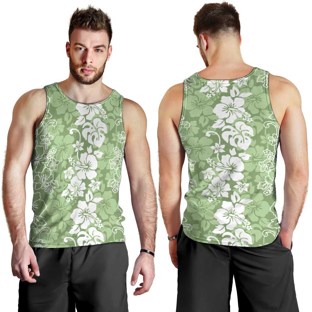 Hawaiian Lei Day Men Tank Top Green Hibiscus Flowers Lei Art