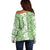 Hawaiian Lei Day Off Shoulder Sweater Green Hibiscus Flowers Lei Art