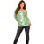 Hawaiian Lei Day Off Shoulder Sweater Green Hibiscus Flowers Lei Art