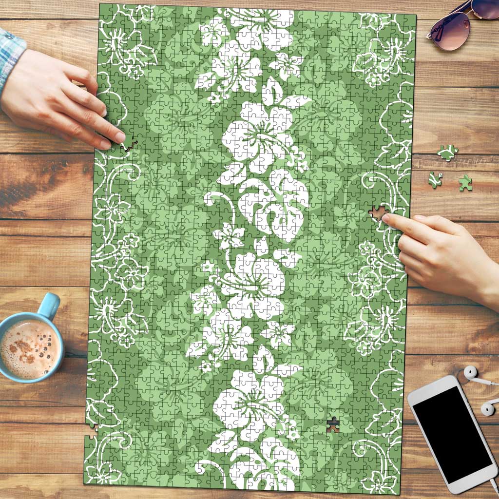 Hawaiian Lei Day Puzzle Green Hibiscus Flowers Lei Art - Polynesian Pride