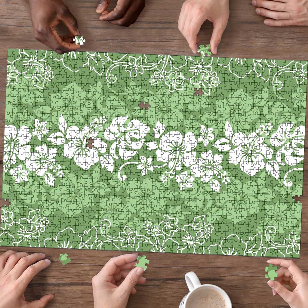 Hawaiian Lei Day Puzzle Green Hibiscus Flowers Lei Art - Polynesian Pride