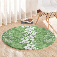 Hawaiian Lei Day Round Carpet Green Hibiscus Flowers Lei Art