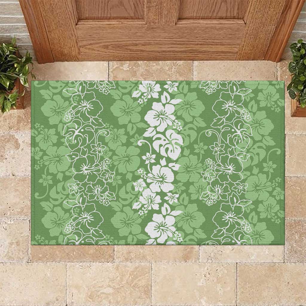 Hawaiian Lei Day Rubber Doormat Green Hibiscus Flowers Lei Art