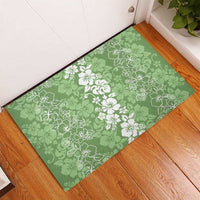 Hawaiian Lei Day Rubber Doormat Green Hibiscus Flowers Lei Art