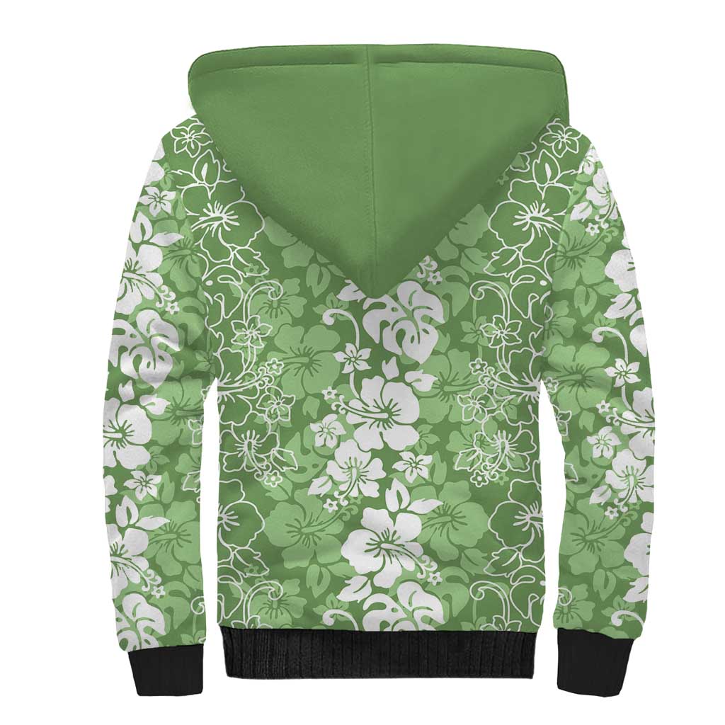 Hawaiian Lei Day Sherpa Hoodie Green Hibiscus Flowers Lei Art