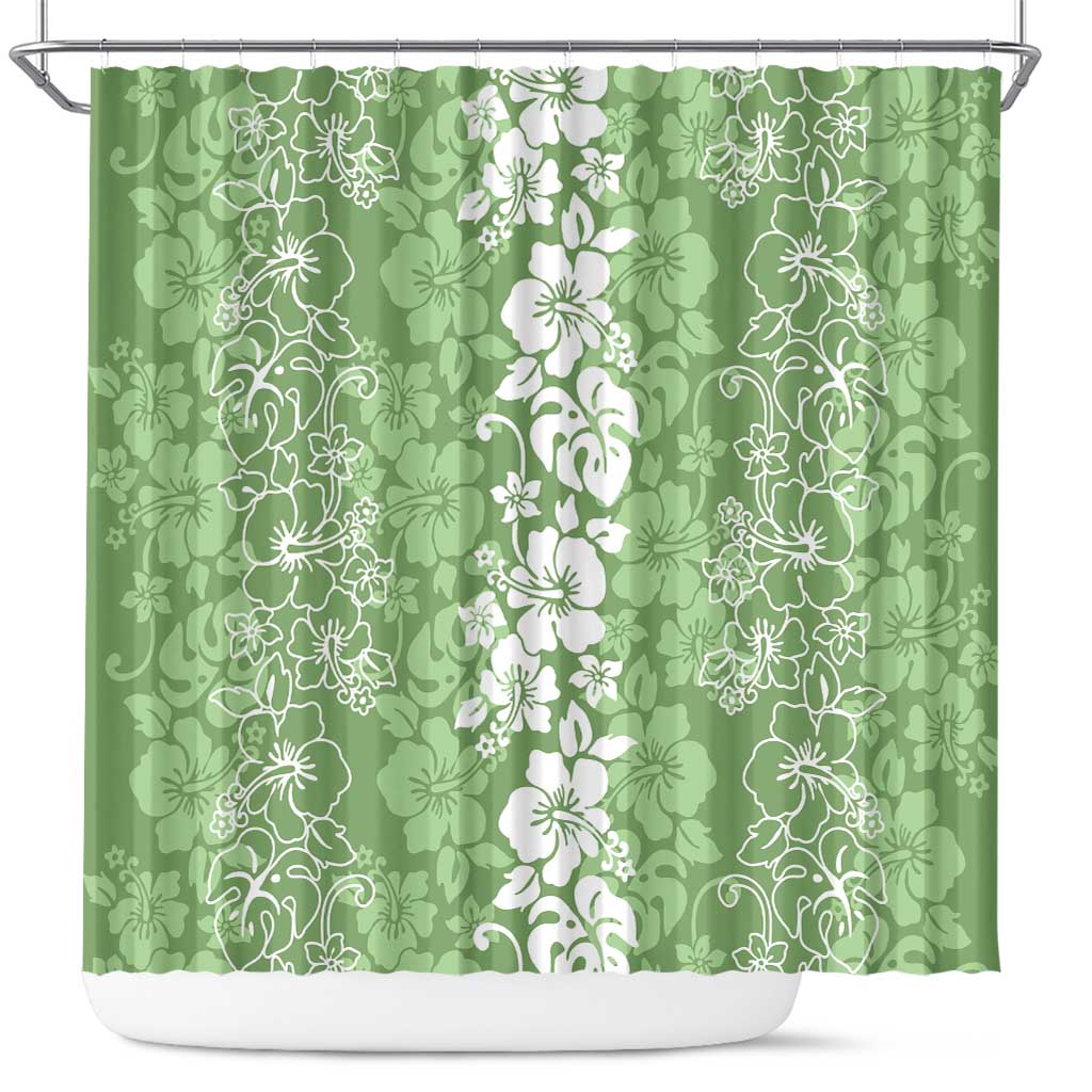Hawaiian Lei Day Shower Curtain Green Hibiscus Flowers Lei Art