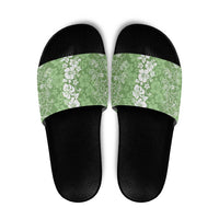 Hawaiian Lei Day Slide Sandals Green Hibiscus Flowers Lei Art - Polynesian Pride