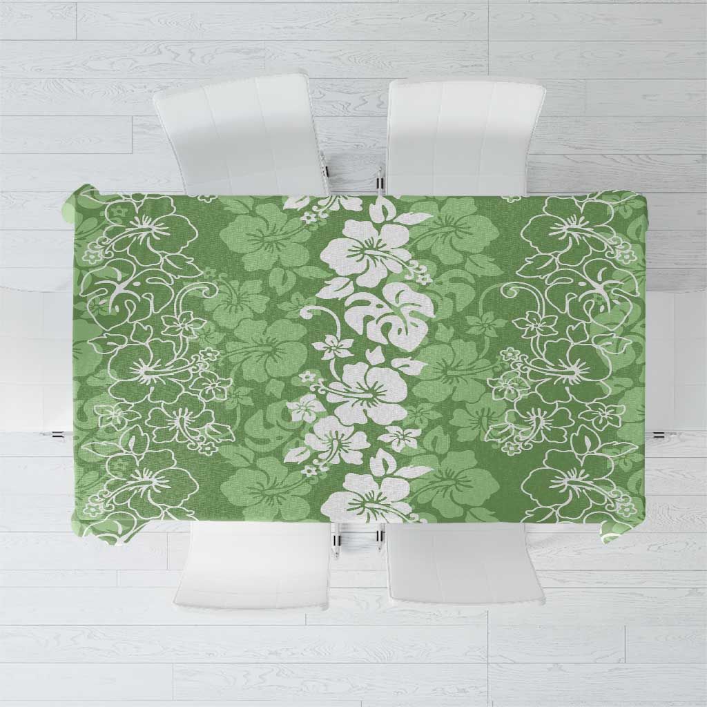 Hawaiian Lei Day Tablecloth Green Hibiscus Flowers Lei Art
