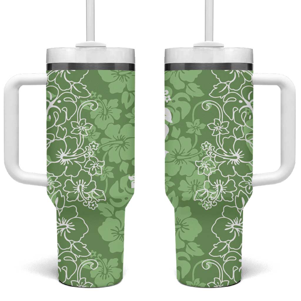 Hawaiian Lei Day Tumbler With Handle Green Hibiscus Flowers Lei Art