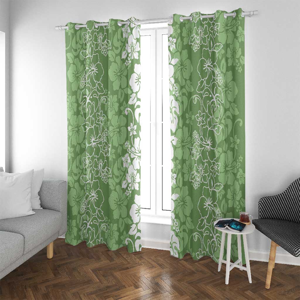Hawaiian Lei Day Window Curtain Green Hibiscus Flowers Lei Art