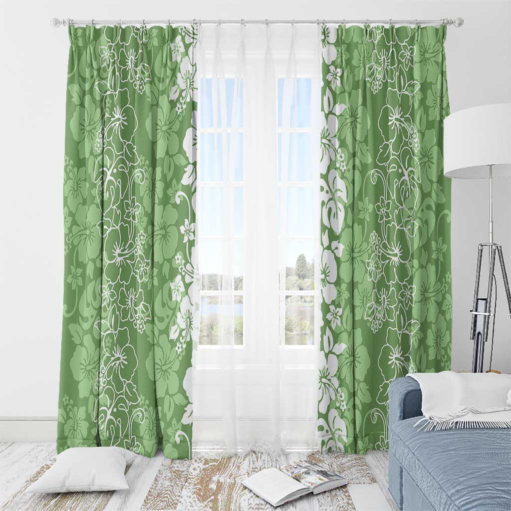 Hawaiian Lei Day Window Curtain Green Hibiscus Flowers Lei Art