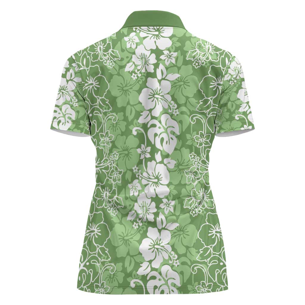 Hawaiian Lei Day Women Polo Shirt Green Hibiscus Flowers Lei Art