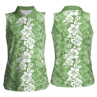 Hawaiian Lei Day Women Sleeveless Polo Shirt Green Hibiscus Flowers Lei Art