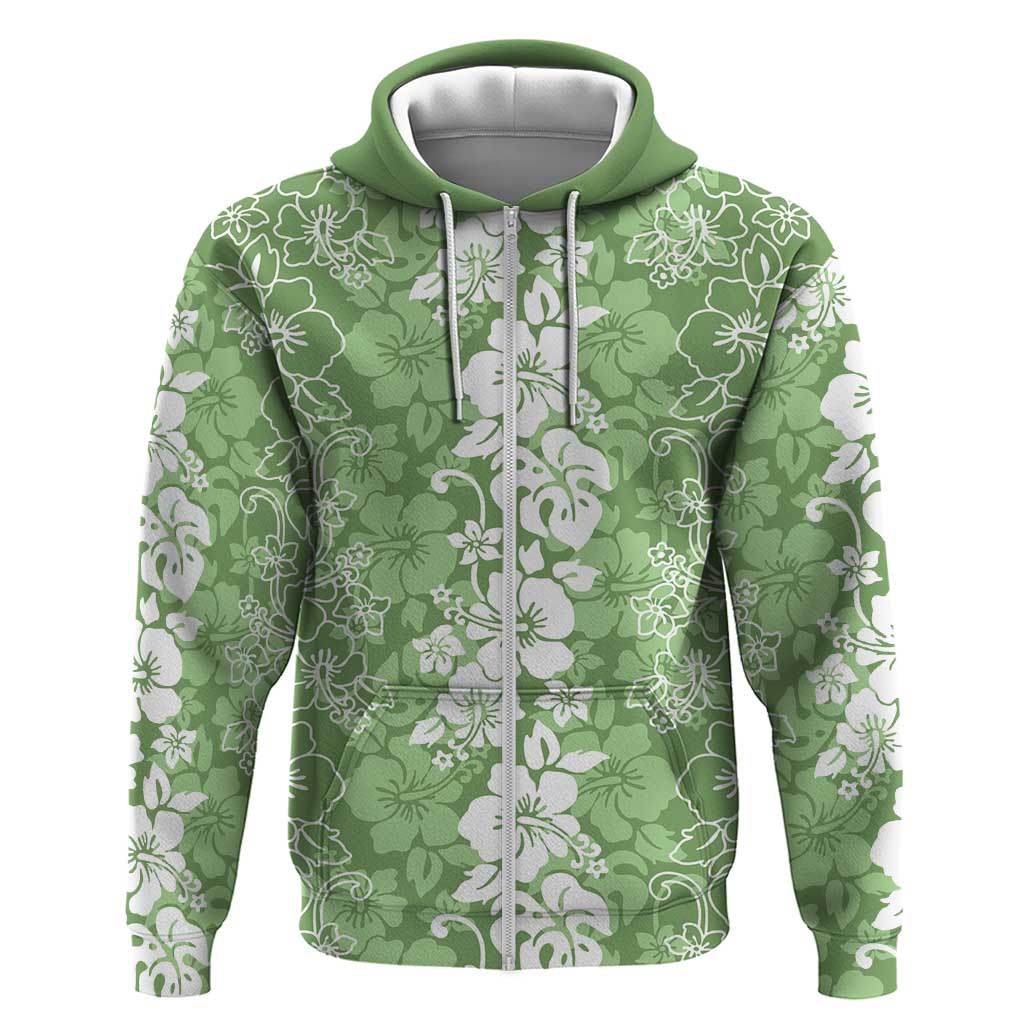 Hawaiian Lei Day Zip Hoodie Green Hibiscus Flowers Lei Art