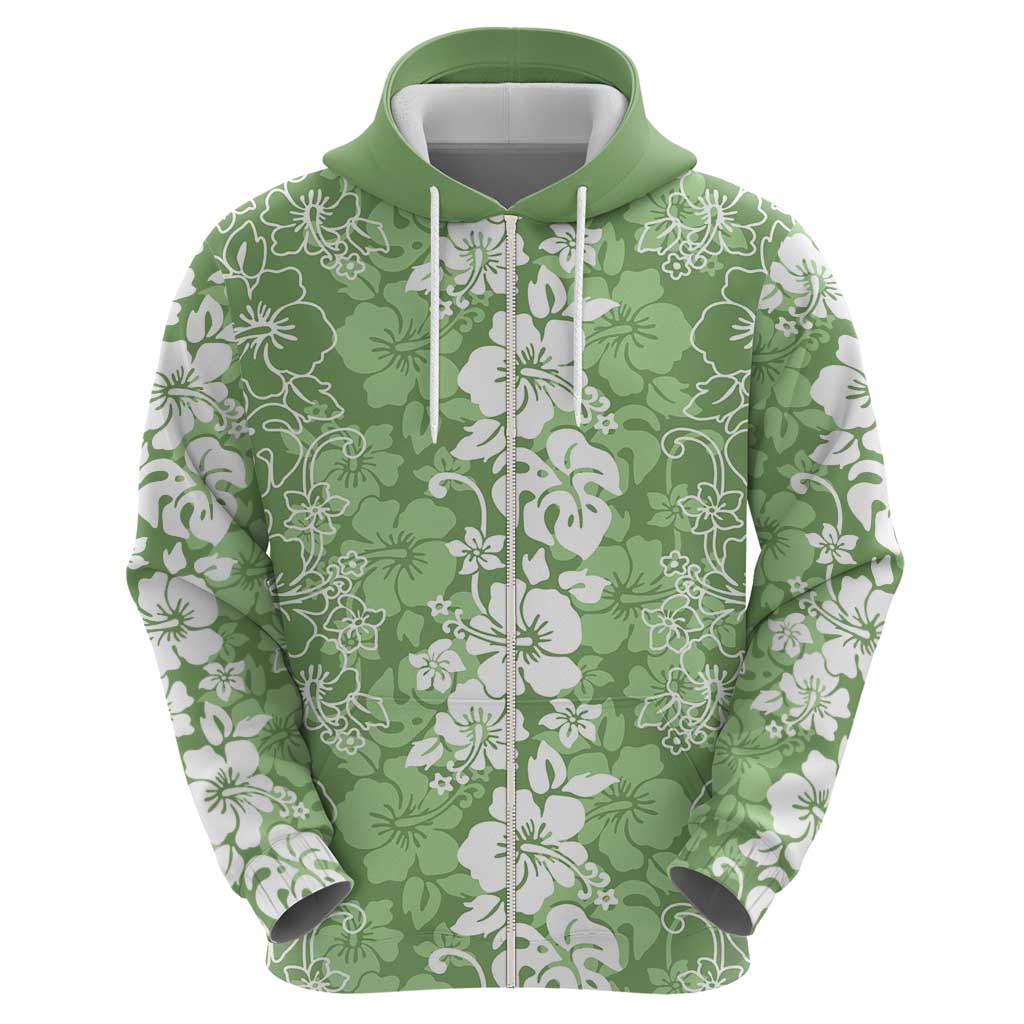 Hawaiian Lei Day Zip Hoodie Green Hibiscus Flowers Lei Art