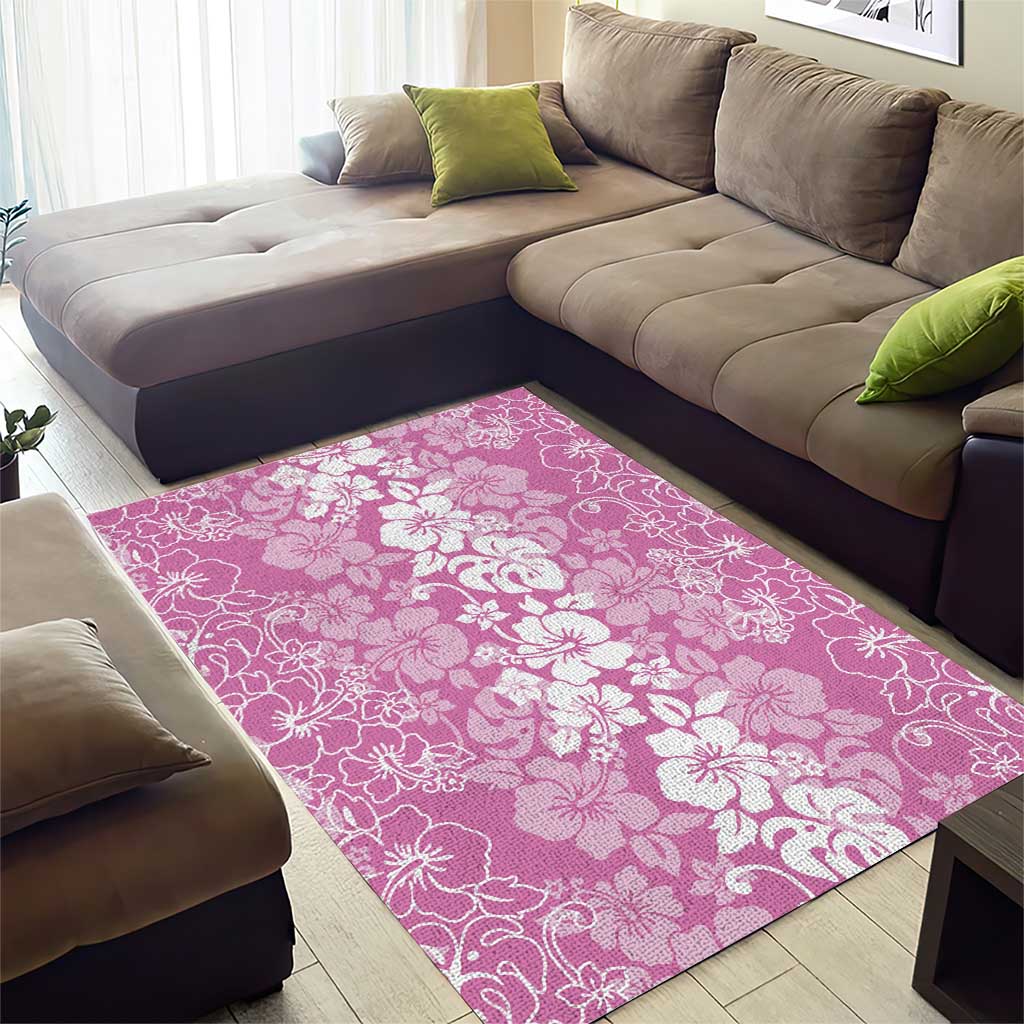 Hawaiian Lei Day Area Rug Pink Hibiscus Flowers Lei Art