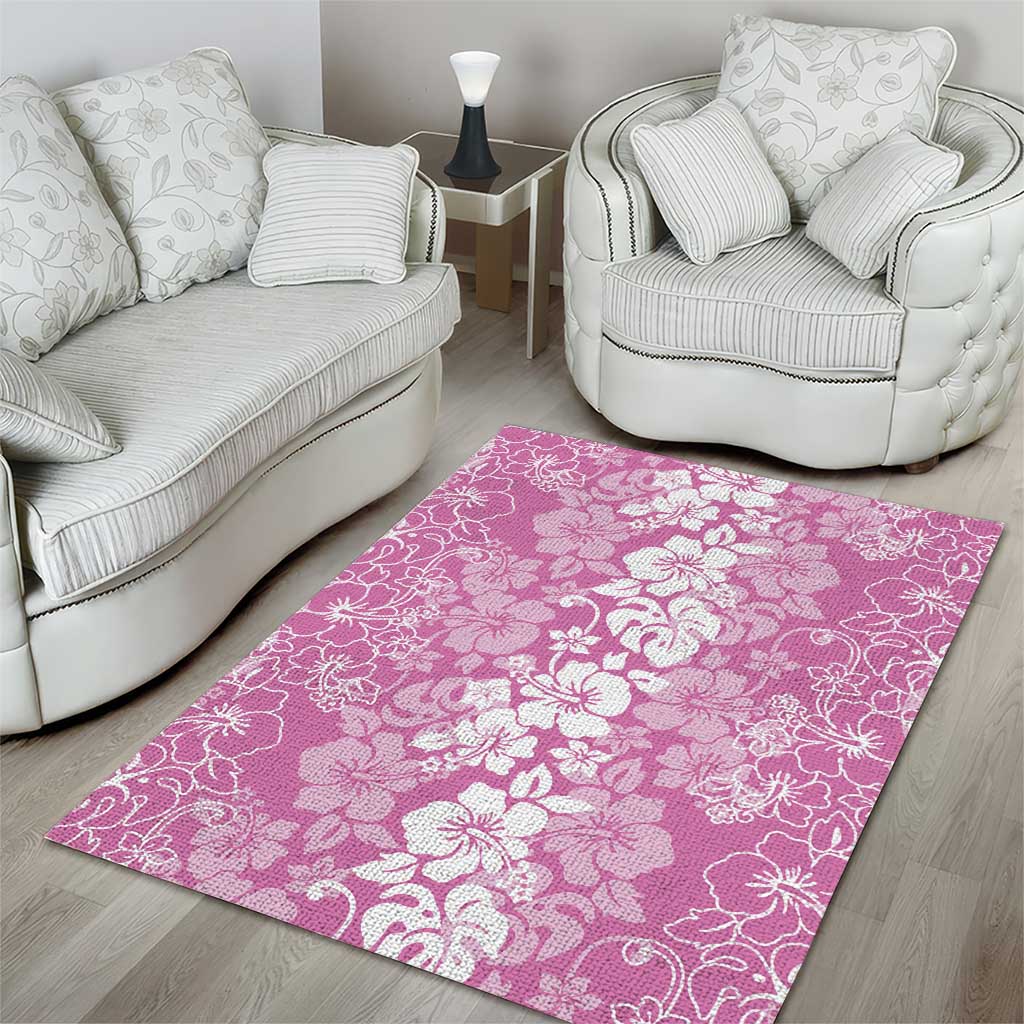 Hawaiian Lei Day Area Rug Pink Hibiscus Flowers Lei Art