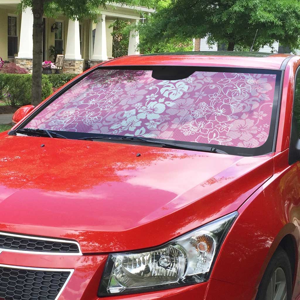 Hawaiian Lei Day Auto Sun Shade Pink Hibiscus Flowers Lei Art - Polynesian Pride