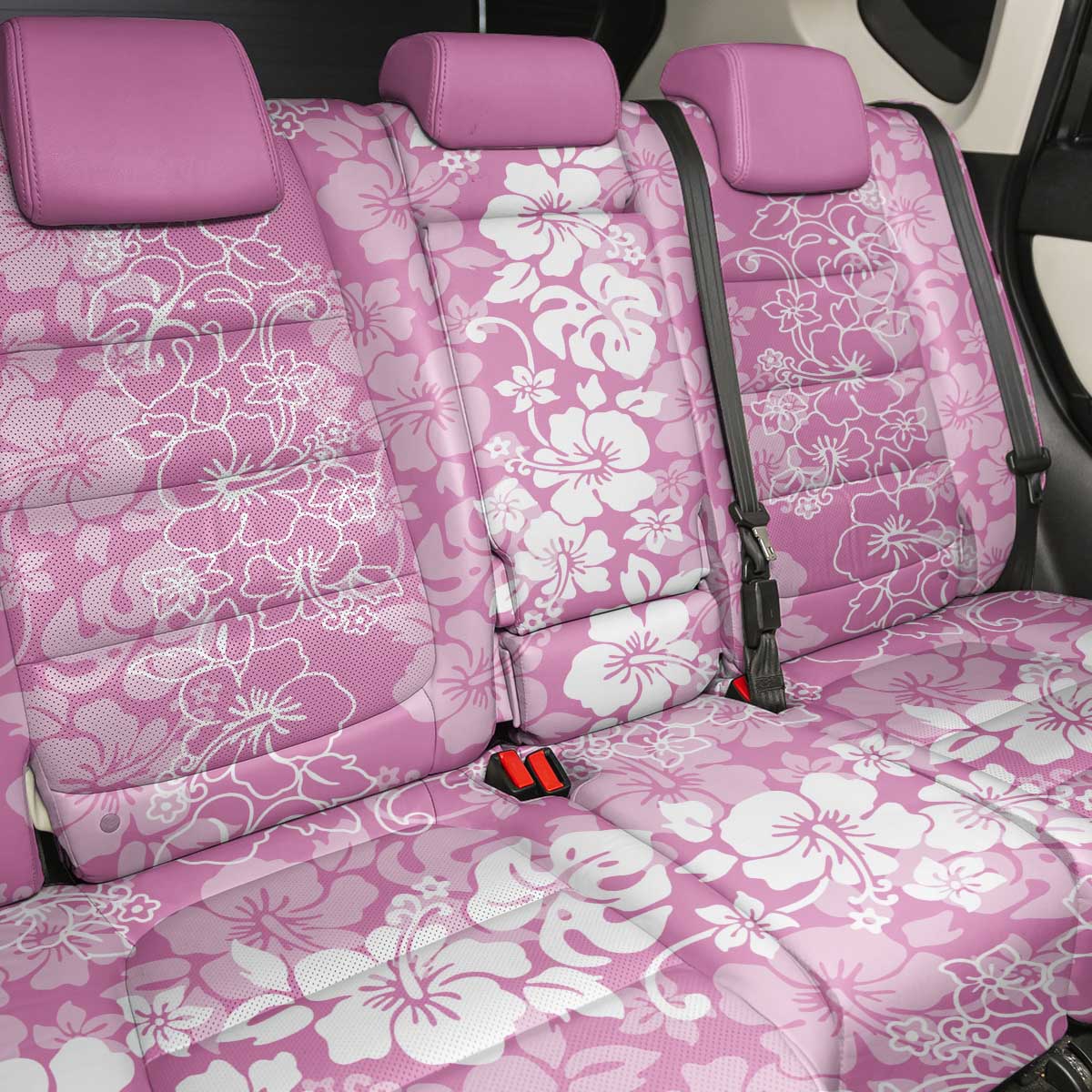 Hawaiian Lei Day Back Car Seat Cover Pink Hibiscus Flowers Lei Art