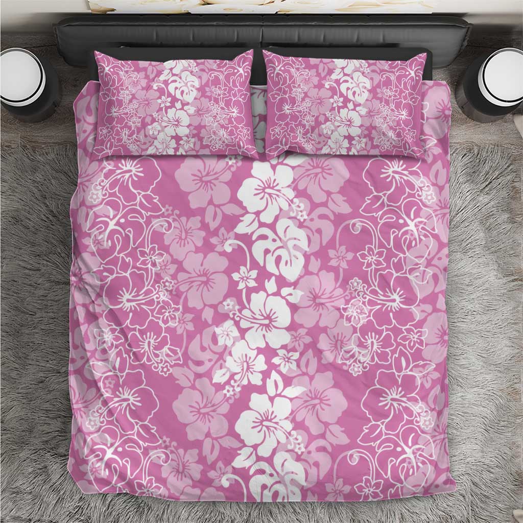 Hawaiian Lei Day Bedding Set Pink Hibiscus Flowers Lei Art