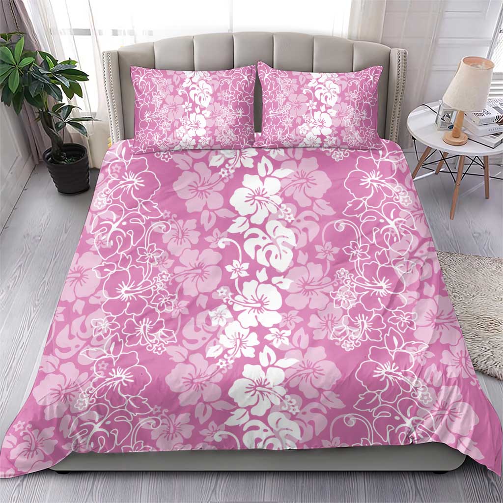Hawaiian Lei Day Bedding Set Pink Hibiscus Flowers Lei Art