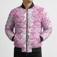 Hawaiian Lei Day Bomber Puffer Jacket Pink Hibiscus Flowers Lei Art - Polynesian Pride