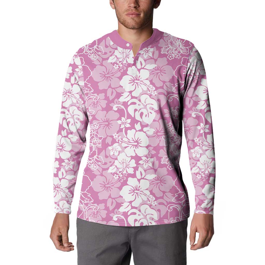 Hawaiian Lei Day Button Sweatshirt Pink Hibiscus Flowers Lei Art