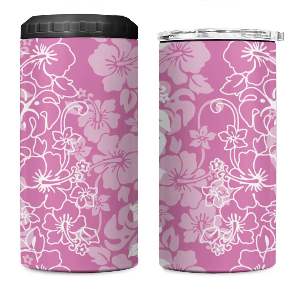 Hawaiian Lei Day 4 in 1 Can Cooler Tumbler Pink Hibiscus Flowers Lei Art