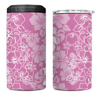 Hawaiian Lei Day 4 in 1 Can Cooler Tumbler Pink Hibiscus Flowers Lei Art